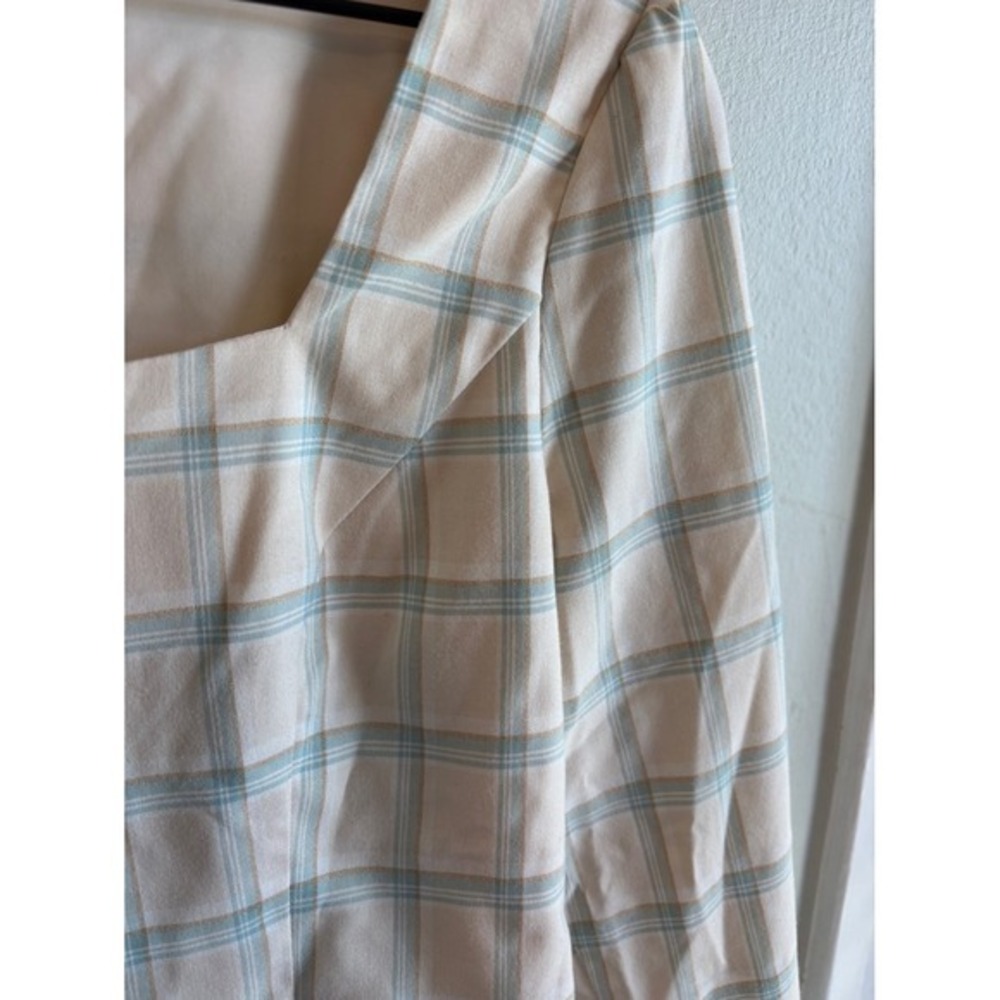 Greylin Cream Mint Plaid Square-Neck Crop Blouse Top M Light Academia Office - Picture 4 of 8